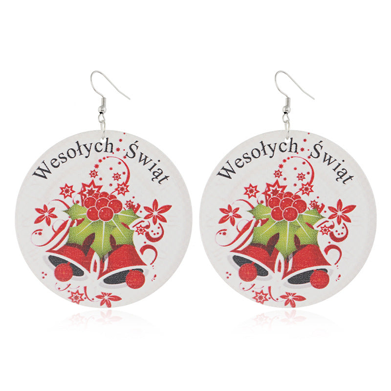 Wholesale Christmas Log Printed Bells Hypoallergenic Earrings